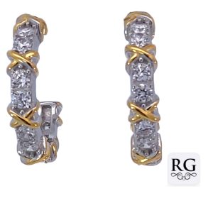 925 CZ PAVE YG PL CRISS CROSS HALF HOOPS  25X5 7.9 <br/>M12797