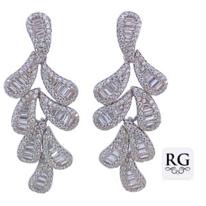 925 RND+BAG CZ PAVE LUXURY LEAF DROP EAR - 38X15 <br/>M12799