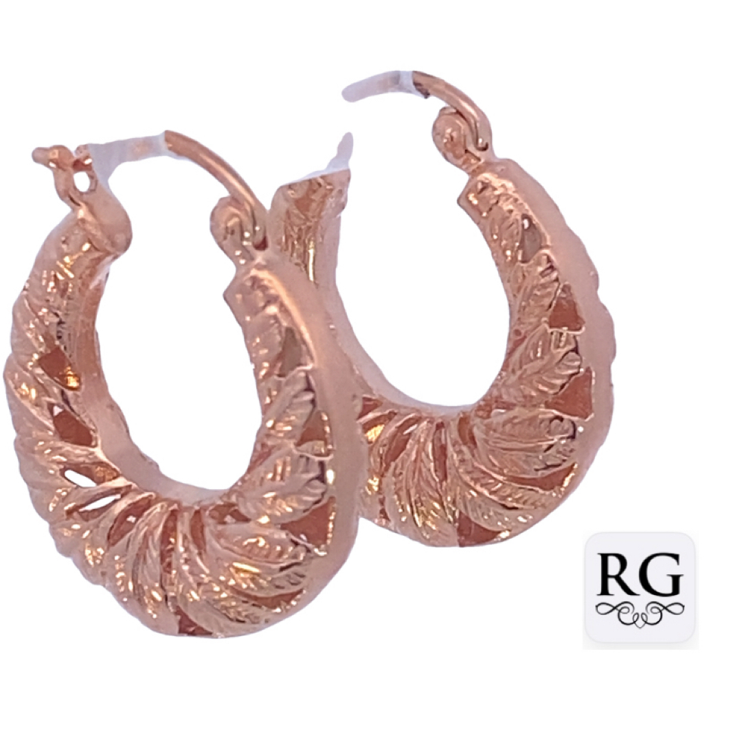 925 RG PL FILIGREE LEAF HINGE HOOPS - 24X7 7.64g <br/>M12819 - Image 2