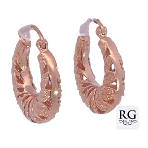 925 RG PL FILIGREE LEAF HINGE HOOPS - 24X7  7.64g <br/>M12819