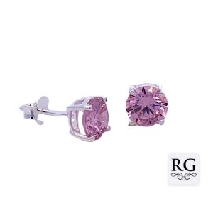 925 PINK CZ 4 CLAW BASKET SET STUDS - 7MM - 2.05g <br/>M12832