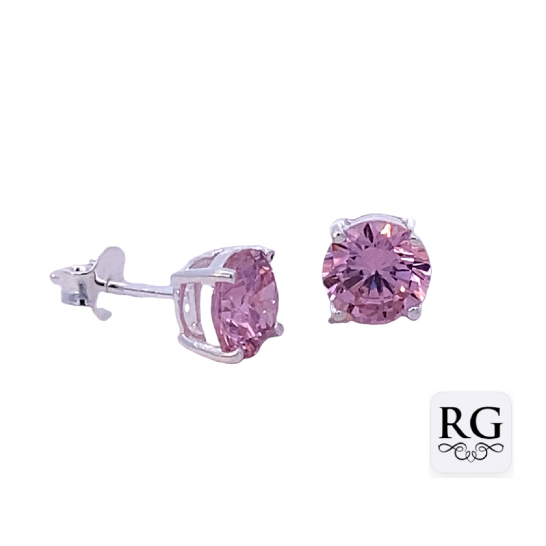 925 PINK CZ 4 CLAW BASKET SET STUDS - 7MM - 2.05g <br/>M12832
