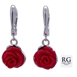 925 HANGING RED ROSE LEVER BACK EAR - 32X13 6.5g <br/>M12837