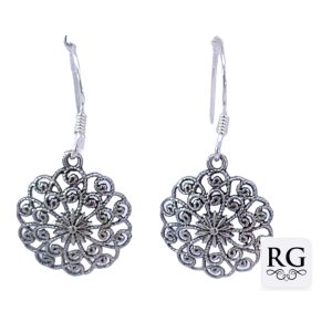 925 OXI MILLGRAIN LACE RND DROP EAR - 30X14 - 1.8g <br/>M12839