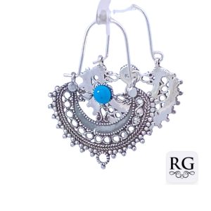 925 OXI TURQ FLAT VINTAGE EARRINGS - 34X25 - 3g <br/>M12840