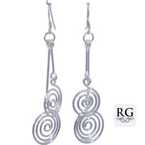 925 SPIRALS ON DBL BAR DROP EAR - 65X16 - 5.2g <br/>M12878