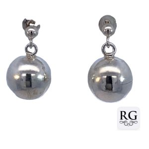 925 PLAIN DBL BALLS DROP EARRINGS - 10+3MM - 3.4g <br/>M12888