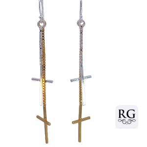 925 GLD PL+PLAIN CROSS CHAIN DROP EAR - 65X10 2.5g <br/>M12920G