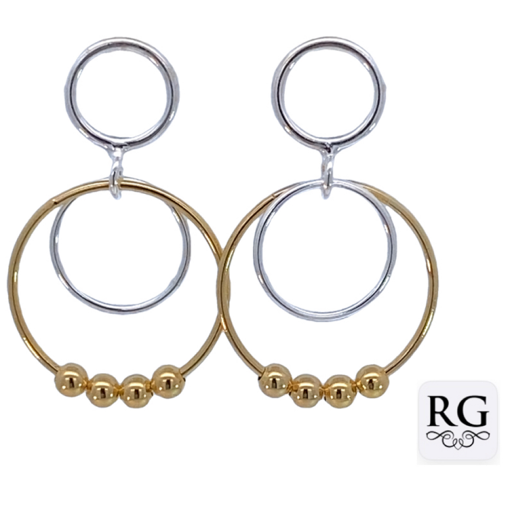 925 GLD PL+PLAIN BALLS ON TRIP CIRCLES EAR 33X20 <br/>M12923G