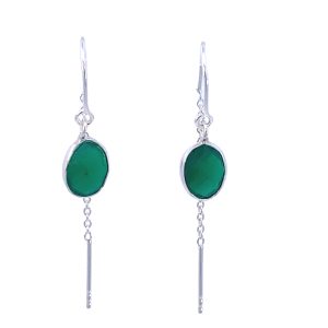 925 OVAL GREEN ONYX LOOP THREADER EAR - 45X7  1.3g <br/>M12924GO
