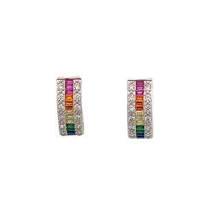 925 MULTI COL CZ PAVE OVAL HINGE HOOPS - 14X6 2.7g <br/>M12937