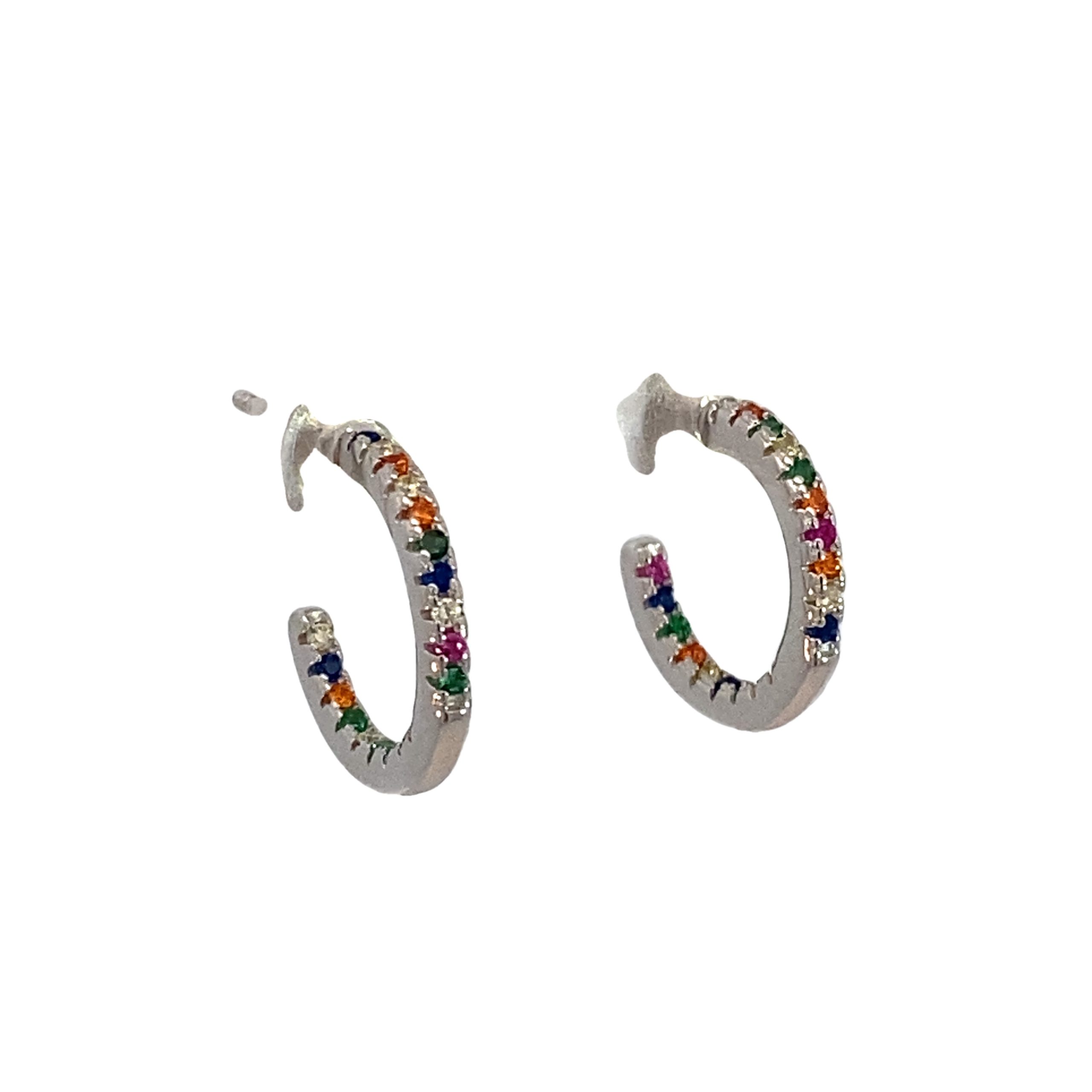 925 MULTI COL CZ PAVE BEZEL SET C-HOOPS 14X2 2.15g <br/>M12954 - Image 2