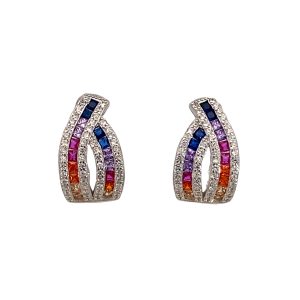 925 MULTI COL CZ PAVE BROAD CROSS OVER HUGGIES  <br/>M12956