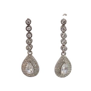 925 CZ PAVE TEARDROP ON BAR DROP EAR - 30X9 - 3g <br/>M12958
