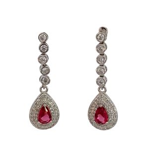 925 RED CZ PAVE TEARDROP ON BAR DROP EAR - 30X9 3g <br/>M12958R