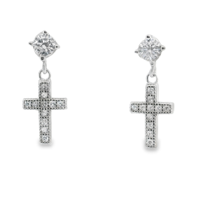 925 CZ PAVE CROSS ON STUD DROP EAR - 18X7 - 1.6g <br/>M12964