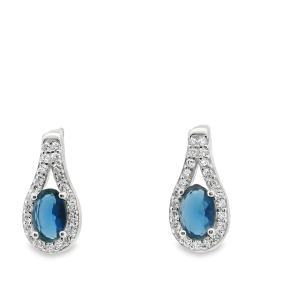 925 OV BLUE CZ PAVE TEARDROP EAR - 14X7 - 2g <br/>M12968B