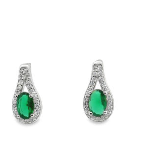 925 OV GREEN CZ PAVE TEARDROP EAR - 14X7 - 2g <br/>M12968G