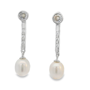925 FW PEARL+CZ PAVE LONG BAR EAR - 33X8 - 3.38g <br/>M12969