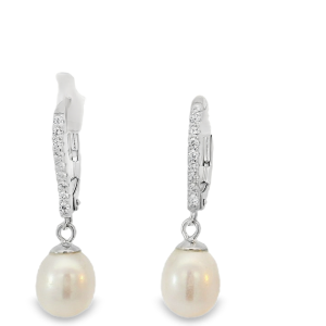 925 FW PEARL CZ PAVE DROP LEVERBACK EAR - 28X8  3g <br/>M12971