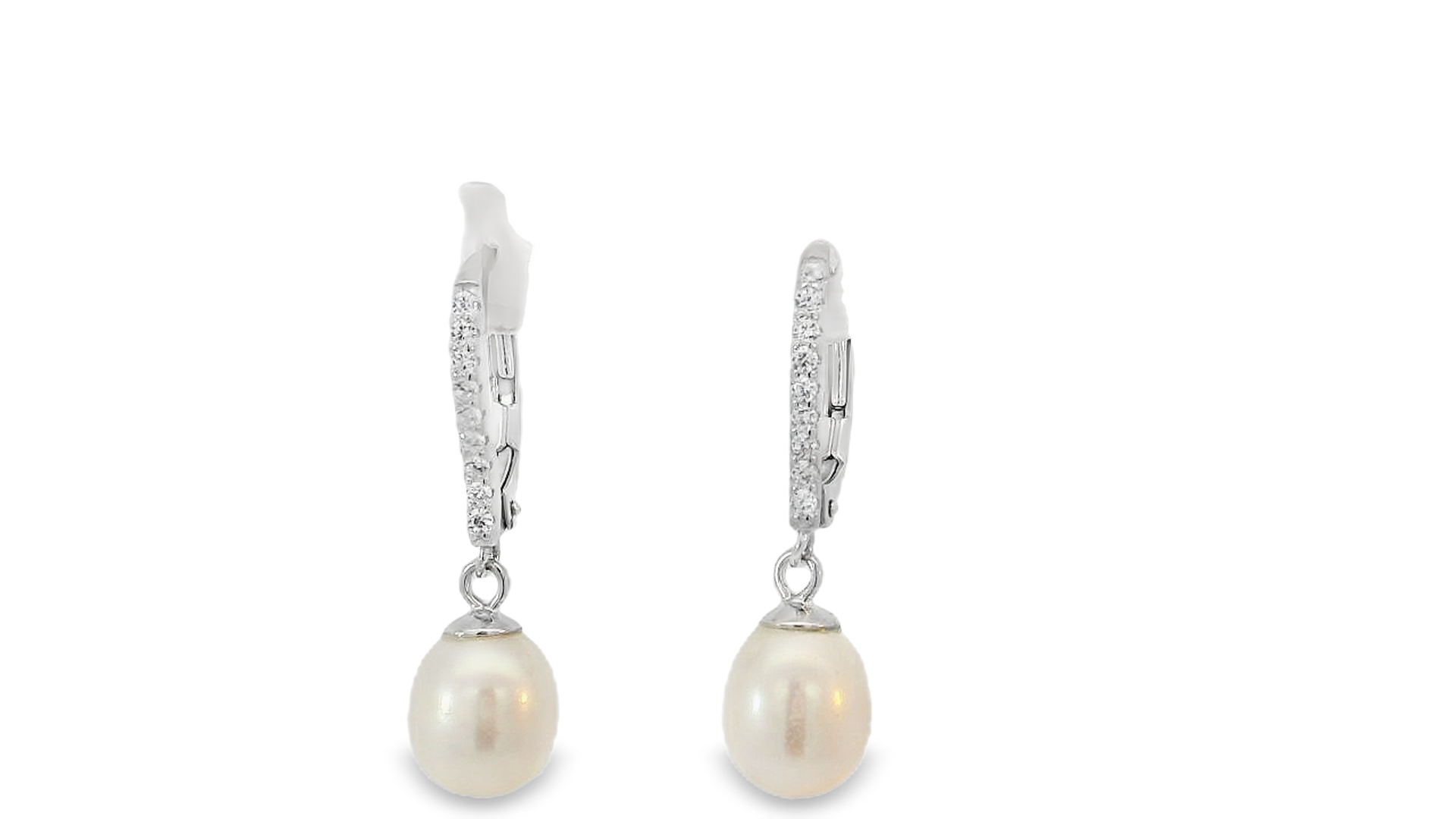 925 FW PEARL CZ PAVE DROP LEVERBACK EAR - 28X8 3g <br/>M12971 - Image 2