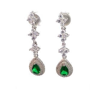 925 GR CZ PAVE TEARDROP ON BAR DROP EAR 40X10 5.2g <br/>M12977G