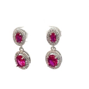 925 DBL RED OVAL CZ PAVE DROP EAR - 22X9 - 3.8g <br/>M12978R