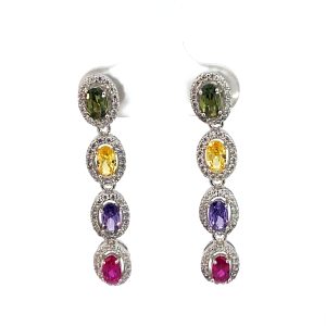 925 OVAL MULTI COLOR CZ PAVE DROP EAR  35X6 - 4.6g <br/>M12979