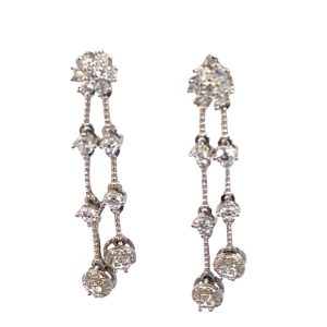 925 CZ PAVE FLOWER DBL MILLGR DROP EAR 40X7 4.85g