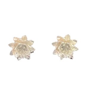 925 MATT TEXTURED 3D LOTUS FLOWER STUDS 10MM 2.4g <br/>M12990