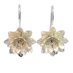 925 MATT TEXTURED 3D LOTUS FLOWER HOOK EAR 27X17 <br/>M12991