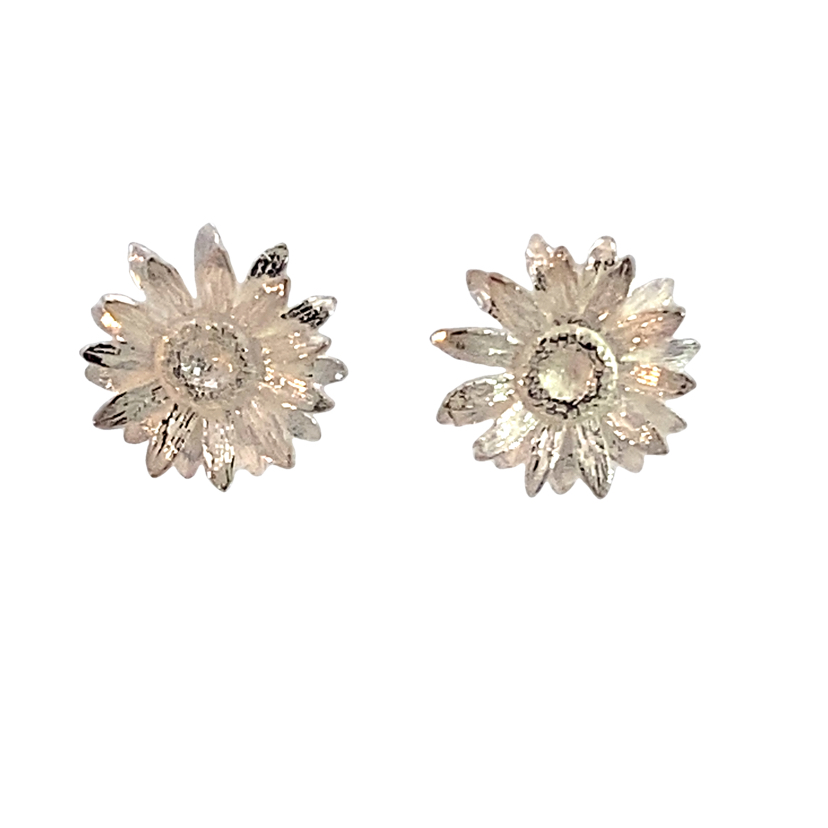 925 MATT TEXTURED 3D FLOWER STUDS - 13MM - 2.1g <br/>M12993