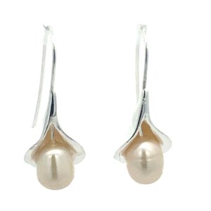 925 FW PEARL SCRATCHED LILY DROP EAR - 30X11 4.7g  <br/>M12999