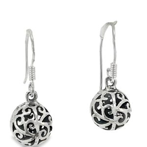 925 OXI HOLLOW FILIGREE BALL DROP EAR - 24X9  2.7g <br/>M13009