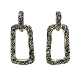 925 MARCASITE RECT OUTLINE DROP EAR - 26X11 - 5.8g <br/>M13021