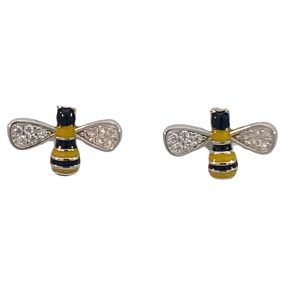 925 YEL+BLK ENAMEL CZ PAVE BEE STUDS - 12X8 - 1.1g <br/>M13027