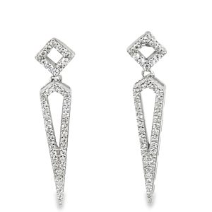 925 OPEN CUT CZ PAVE SQ+TRIANGLE LONG DROP EAR  <br/>M13031