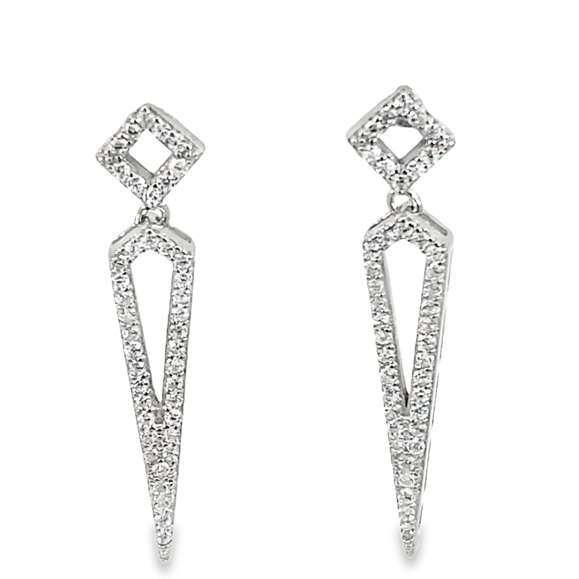925 OPEN CUT CZ PAVE SQ+TRIANGLE LONG DROP EAR <br/>M13031