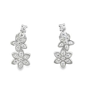 925 DBL FLOWER CZ TUBE SET LONG STUDS - 16X7 1.8g <br/>M13032