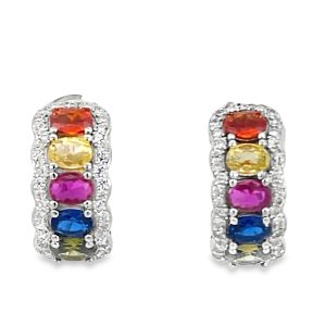 925 OVAL MULTI COLOR LATCH BACK C-HOOPS 16X7 3.7g  <br/>M13034