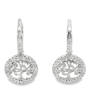 925 CZ PAVE TREE OF LIFE LEVERBACK DROP EAR 23X12  <br/>M13039