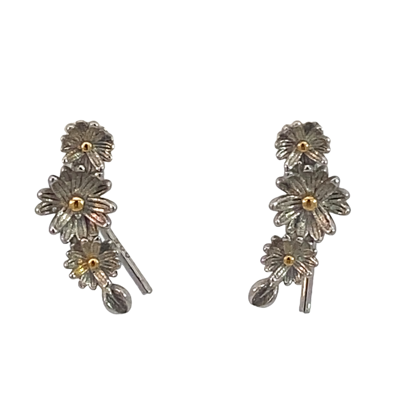 925 OXI YG PL TRIP FLOWER LONG DROP EAR 16X6 1.7g <br/>M13041