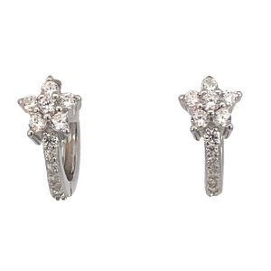 925 CZ PAVE FLOWER ON HINGE HOOPS - 13X7 - 2.5g <br/>M13043