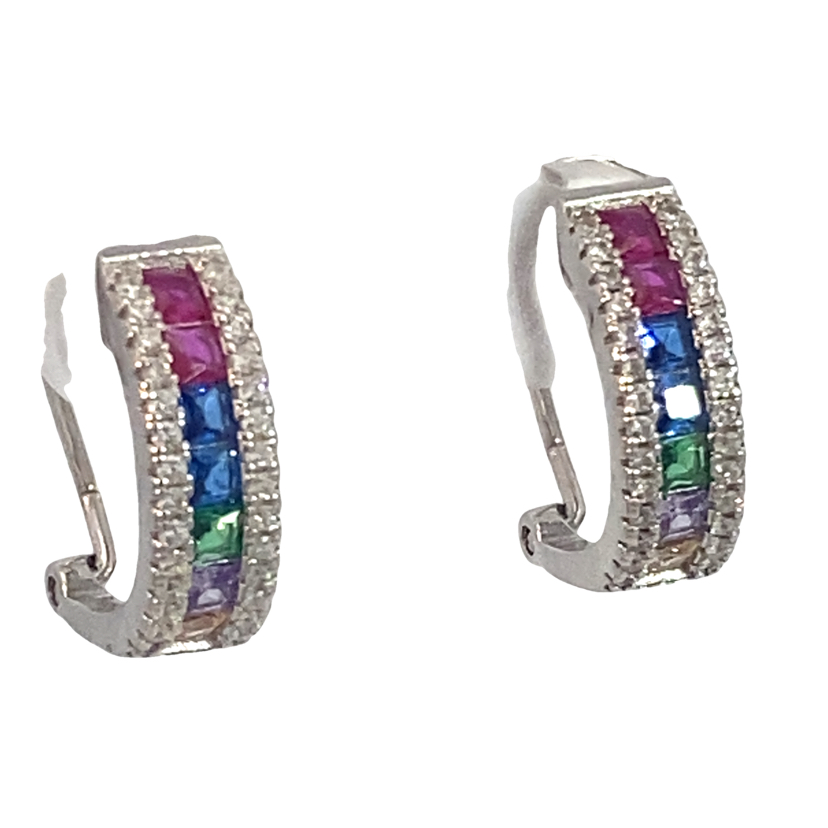 925 MULTI COL CZ PAVE LATCH BACK C-HOOPS 24X8 3g <br/>M13045 - Image 2