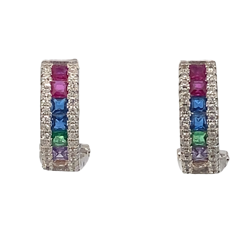 925 MULTI COL CZ PAVE LATCH BACK C-HOOPS 24X8 3g <br/>M13045