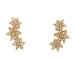 925 YG CZ PAVE TRIP FLOWER CURVED STUDS 14X7 1.3g <br/>M13051Y