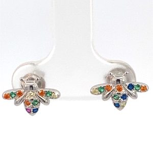 925 MULTI COL CZ PAVE BUMBLE BEE STUDS - 12X8 1.4g <br/>M13054