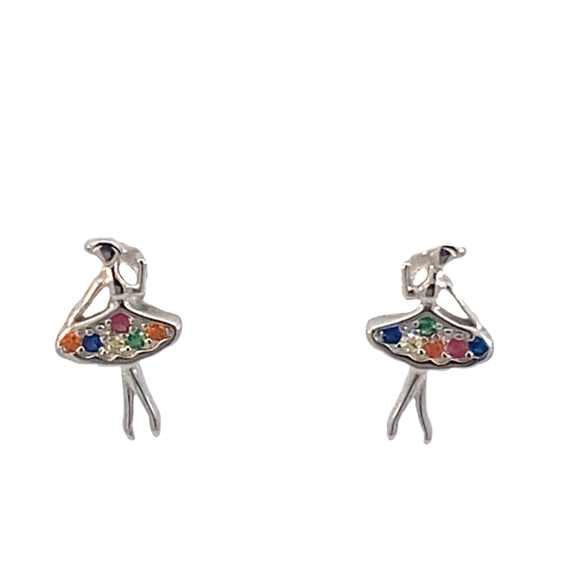 925 MULTI COL CZ PAVE LADY SKIRT STUDS 12X7 1.3g <br/>M13057