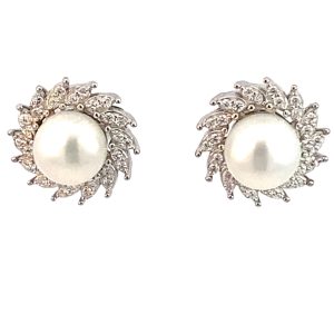 925 FW PEARL CZ PAVE SWIRL HALO STUDS - 12MM  3.3g <br/>M13068