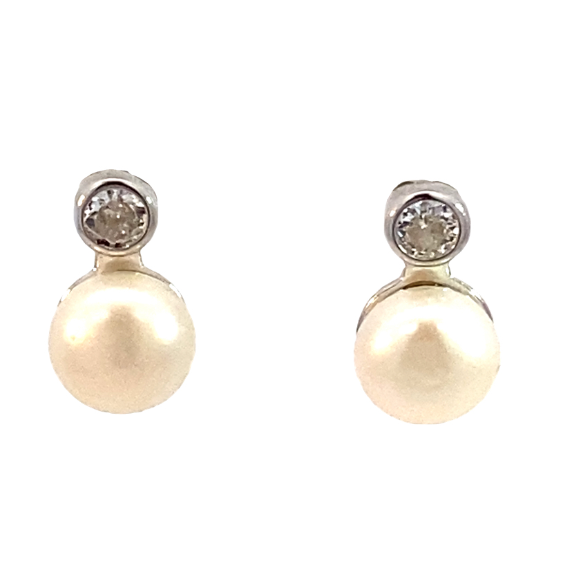 925 FW PEARL CZ TUBE SET DROP STUDS - 14X8 - 2.7g <br/>M13069
